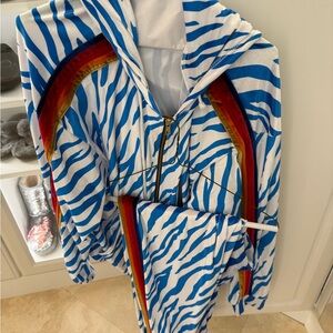 Aviator Nation Blue and White Zebra Print Track Suit